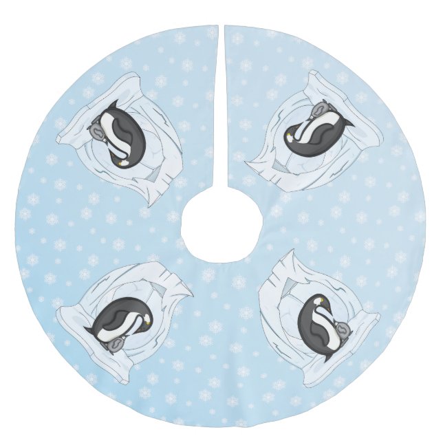 Davin und Annie the Penguins Tree Skirt Polyester Weihnachtsbaumdecke (Vorderseite)