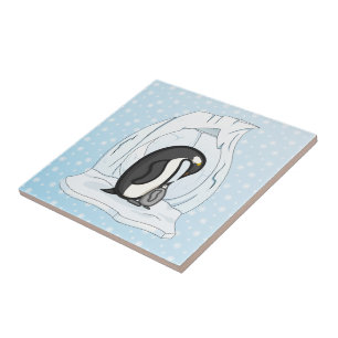 Davin und Annie, welche die Pinguine mit Ziegeln Fliese