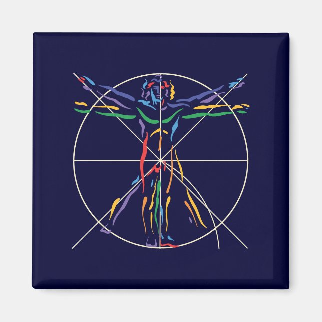DaVinci Anatomie Mann in Chakra Farben Magnet (Vorne)