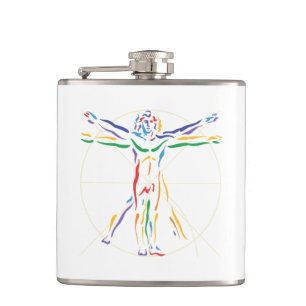 DaVinci Anatomy Man in Chakra Colors Flachmann