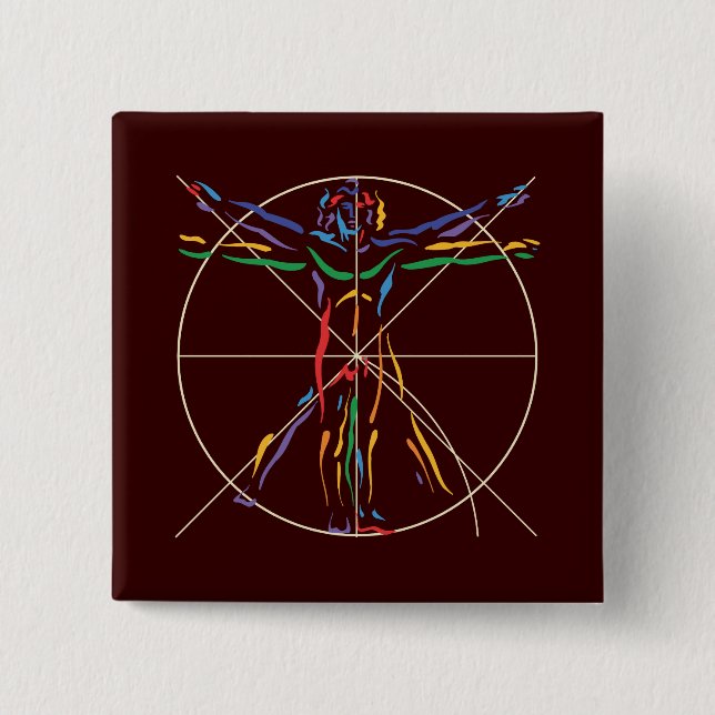 DaVinci Anatomy Man in Chakra Farben Button (Vorderseite)