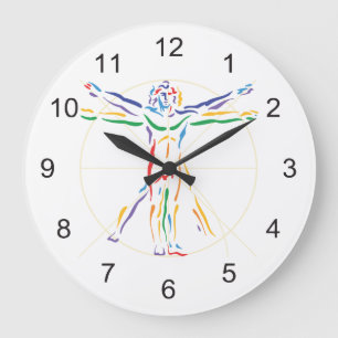DaVinci Anatomy Man in Chakra Farben Große Wanduhr