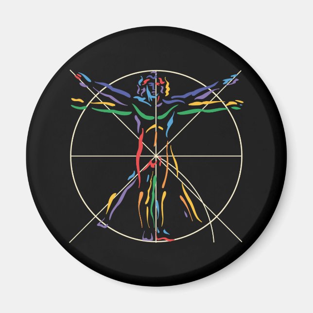 DaVinci Anatomy Man in Chakra Farben Magnet (Vorne)