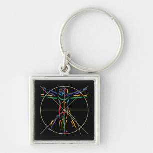 DaVinci Anatomy Man in Chakra Farben Schlüsselanhänger