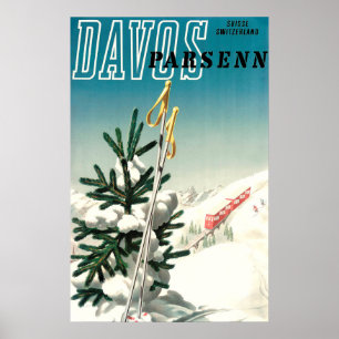 Davos, Parsenn, Bergbahn, Reisen in alten Zeiten Poster