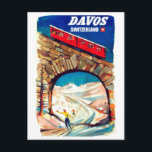 Davos, rote Luftseilbahn auf der Brücke, Schweiz Postkarte<br><div class="desc">Davos, Schweiz Postkarte</div>