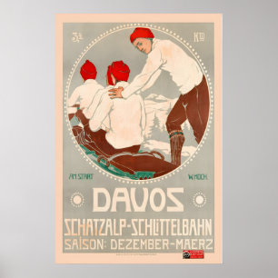Davos Schatzalp-Schlittelbahn Schweiz Vintage Poster