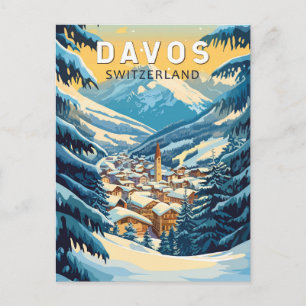 Davos Schweiz Reise Kunst Vintage Postkarte