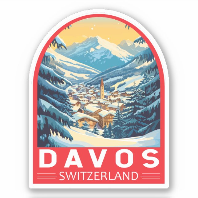 Davos Schweiz Reisen Aufkleber (Vorderseite)