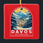 Davos Schweiz Reisen Keramikornament<br><div class="desc">Davos Retro Vektor-Reise-Design. Davos ist eine Stadt in den Schweizer Alpen,  im Kanton Graubünden. Es ist ein beliebtes Skigebiet mit einem Konferenzzentrum,  in dem das jährliche Weltwirtschaftsforum stattfindet.</div>