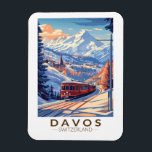 Davos Schweiz Reisen Vintag Magnet<br><div class="desc">Davos Retro Vektor-Reise-Design. Davos ist eine Stadt in den Schweizer Alpen,  im Kanton Graubünden. Es ist ein beliebtes Skigebiet mit einem Konferenzzentrum,  in dem das jährliche Weltwirtschaftsforum stattfindet.</div>