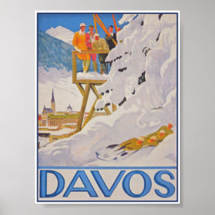 Davos Schweiz Schlitten Vintages Skireisepaket Poster