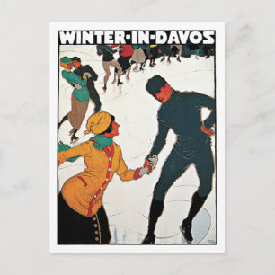 Davos Schweiz Winter Vintage Postkarte