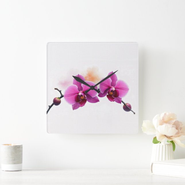 Dawn Bloom Orchide Quadratische Wanduhr (Zuhause)