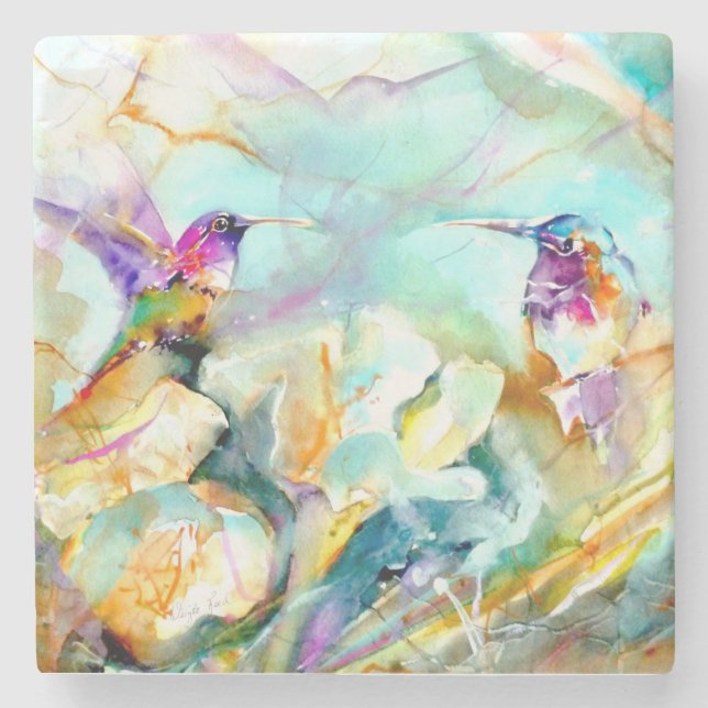 "Dawn Greeting" Hummingbird Print Steinuntersetzer (Vorderseite)