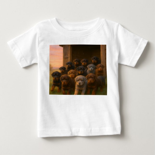 Dawn Parade: Rottweiler Puppies Emerging from the  Baby T-shirt (Vorderseite)