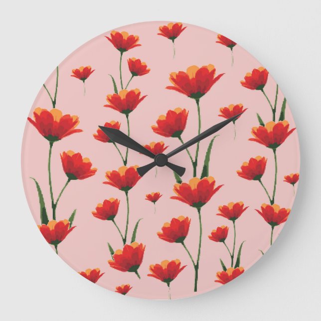 Dawnfire Poppies Große Wanduhr (Vorderseite)