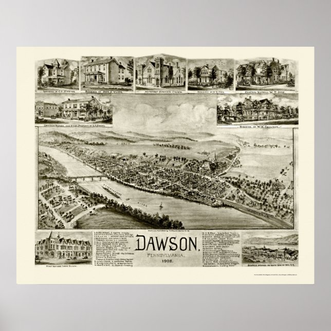 Dawson, PA Panoramic Map - 1902 Poster (Vorne)