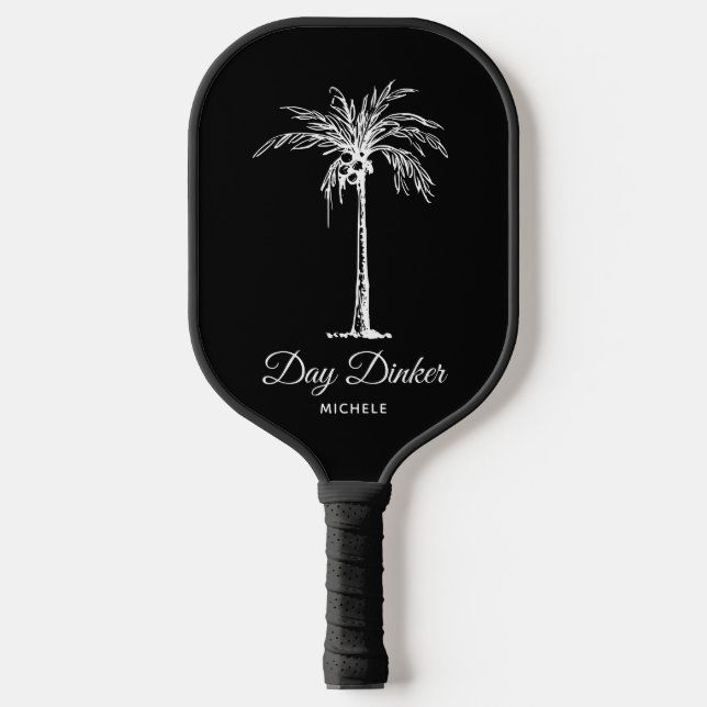 Day Dinker Custom Schwarz-weiß Palm Tree Funny Pickleball Schläger (Vorderseite)