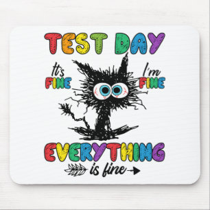 Day Funny Stressed Cat Teacher Student Kids Testie Mousepad