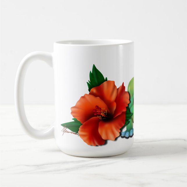 Day Gecko mit Hibiskus Kaffeetasse (Links)