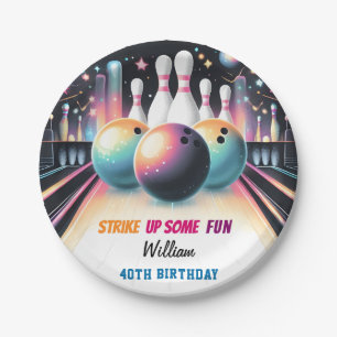 Day Neon Boy Kids Team Event Bowling 21. Geburtsta Pappteller