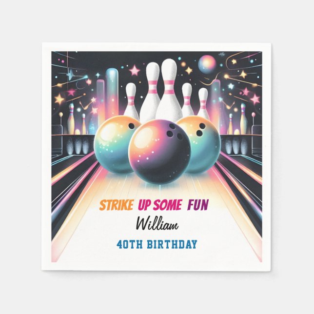 Day Neon Boy Kids Team Event Bowling 21. Geburtsta Serviette (Vorderseite)