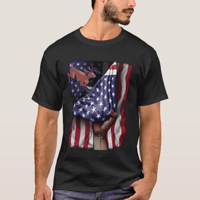 Day Of Independence US Flag Jackalope T-Shirt (Vorderseite)