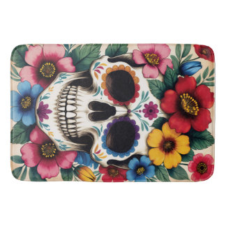 Day of the Dead Floral Skull Badematte