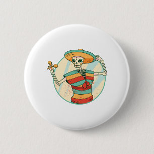 Day Of The Dead Mexican Skeleton Sugar Skull Gift Button