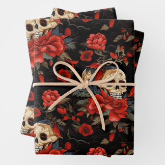 Day of the Dead Skull and red Roses Geschenkpapier Set