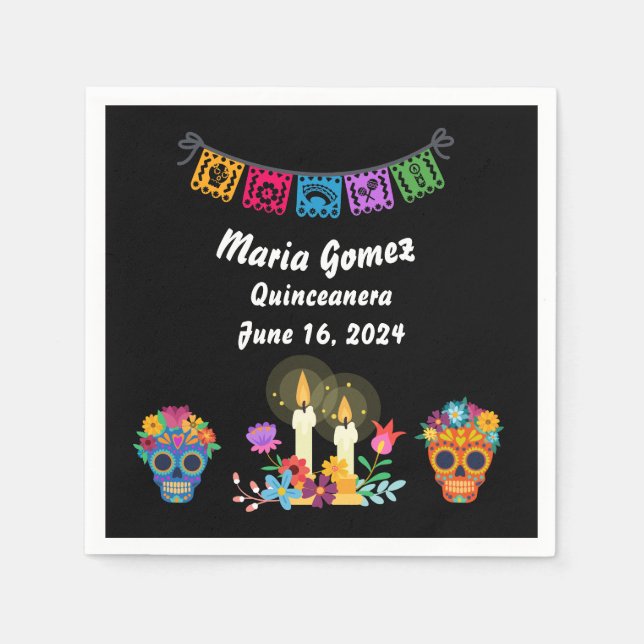 Day of The Dead Sugar Skull Skeletons  Serviette (Vorderseite)