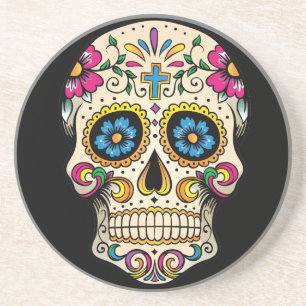 Day of the Dead Sugar Skull with Cross Sandstein Untersetzer