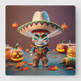 Day of the Dead wall clock Quadratische Wanduhr
