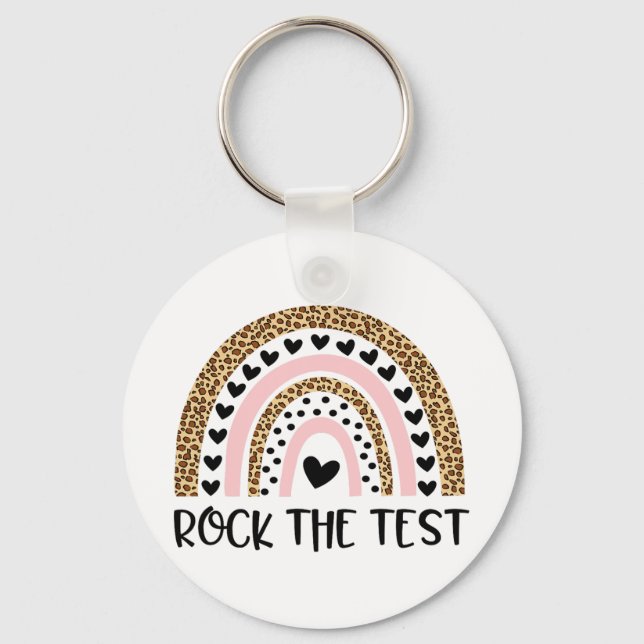 Day Rock The Test Teacher Funny Rainbow Testing Da Schlüsselanhänger (Vorderseite)