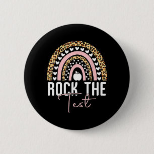 Day Rock the Test Teacher Rainbow Leopard Student Button