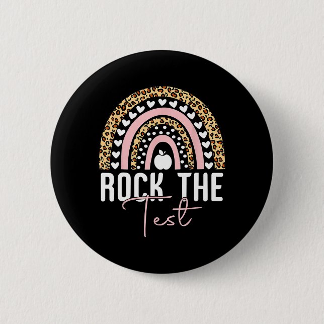 Day Rock the Test Teacher Rainbow Leopard Student Button (Vorderseite)