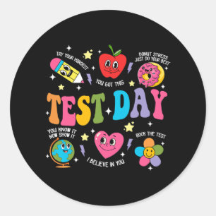 Day Rock the Test Testing Day Motivierend Teacher Runder Aufkleber