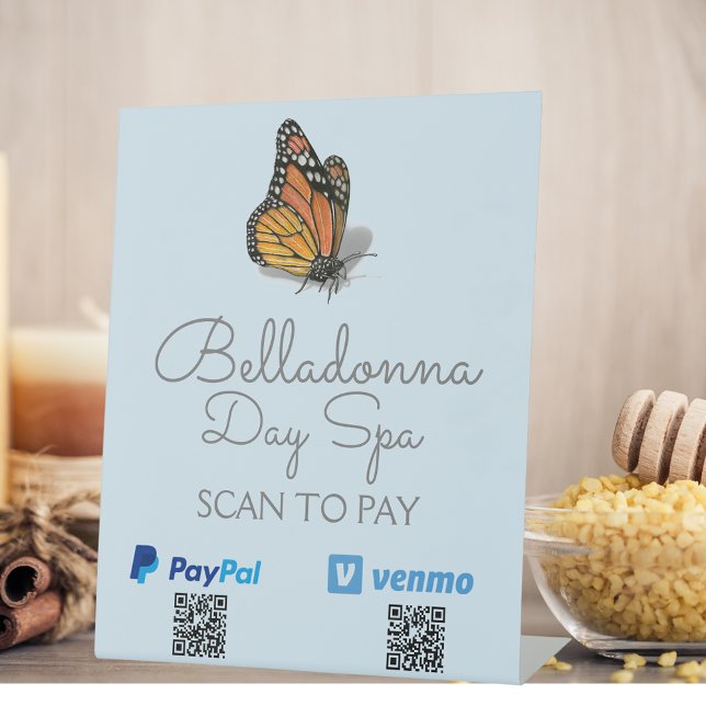 Day Spa Butterfly Scan To Pay Custom QR Code Sockelschild (Von Creator hochgeladen)