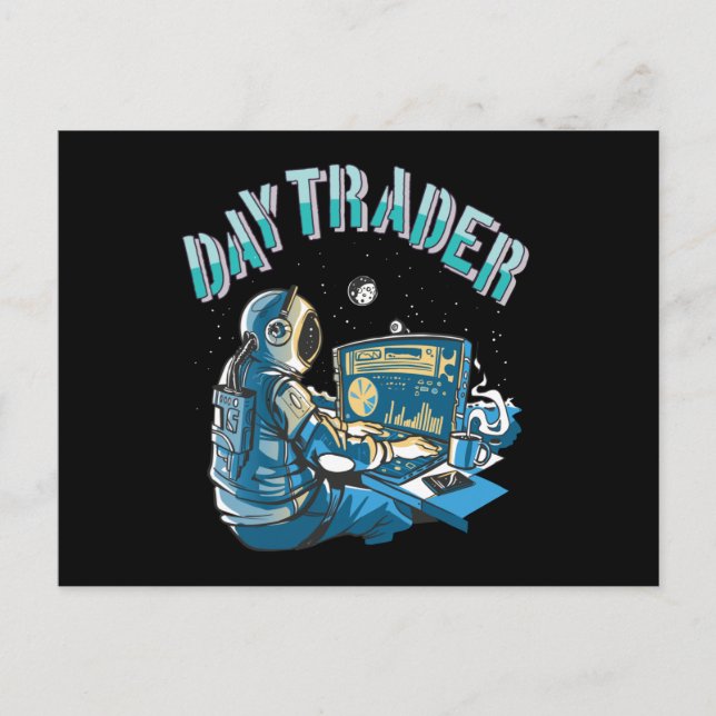 Day Trader Astronaut im Weltraum Postkarte (Vorderseite)