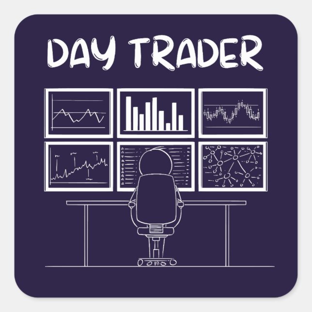 Day Trader Funny Logo Quadratischer Aufkleber (Vorderseite)