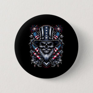 Day Usa Patriot Barted Skull! Juli 2024 Button