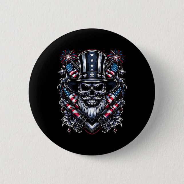 Day Usa Patriot Barted Skull! Juli 2024 Button (Vorderseite)