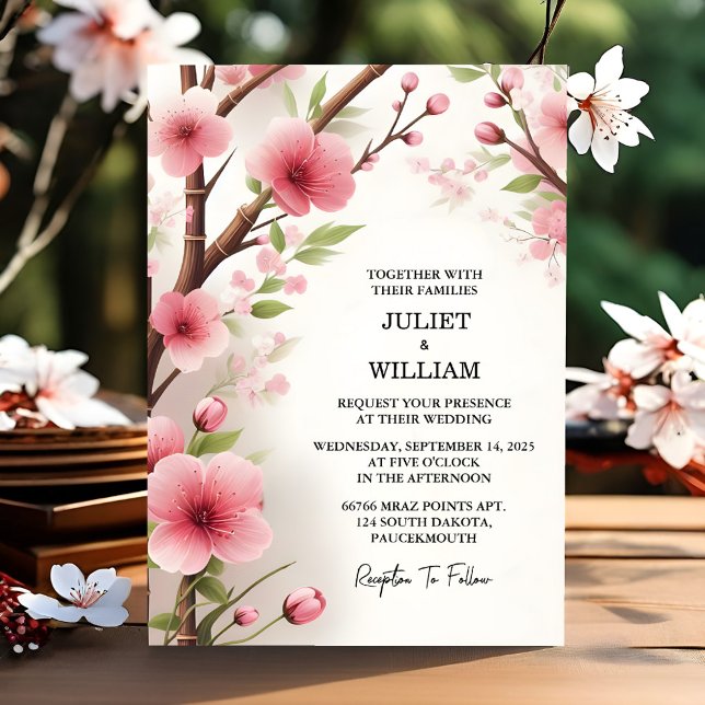 Day Wood Bamboo Pink Sakura Cherry Blossom Hochzei Einladung (Von Creator hochgeladen)