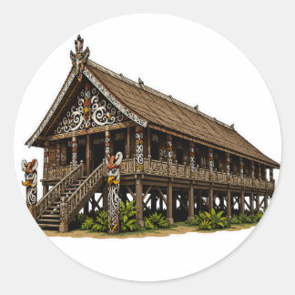 DAYAK BORNEO LANGHAUS-STAMMESKUNST-AUFKLEBER RUNDER AUFKLEBER