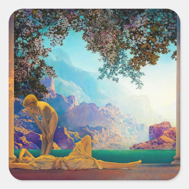 Daybreak, 1922 von Maxfield Parrish Quadratischer Aufkleber (Vorderseite)