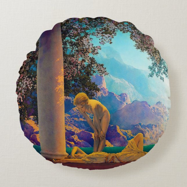 Daybreak, 1922 von Maxfield Parrish Rundes Kissen (Vorderseite)