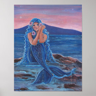 Daydreamer blaues Meerjungposter von Renee Poster