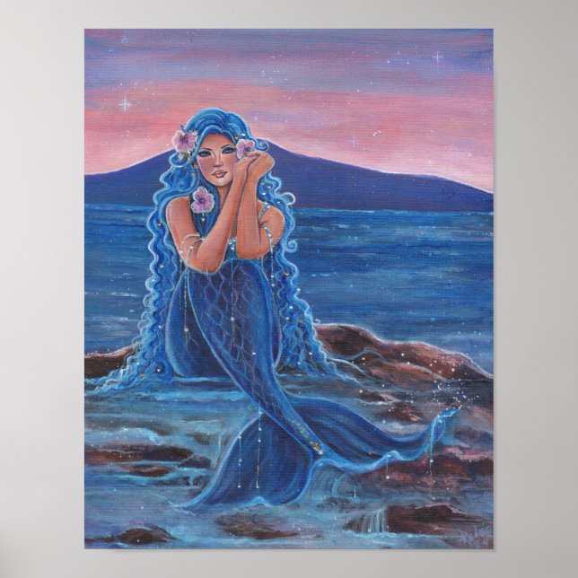 Daydreamer blaues Meerjungposter von Renee Poster (Vorne)