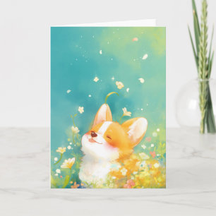 Daydreaming Corgi Umgeben von Blume Karte